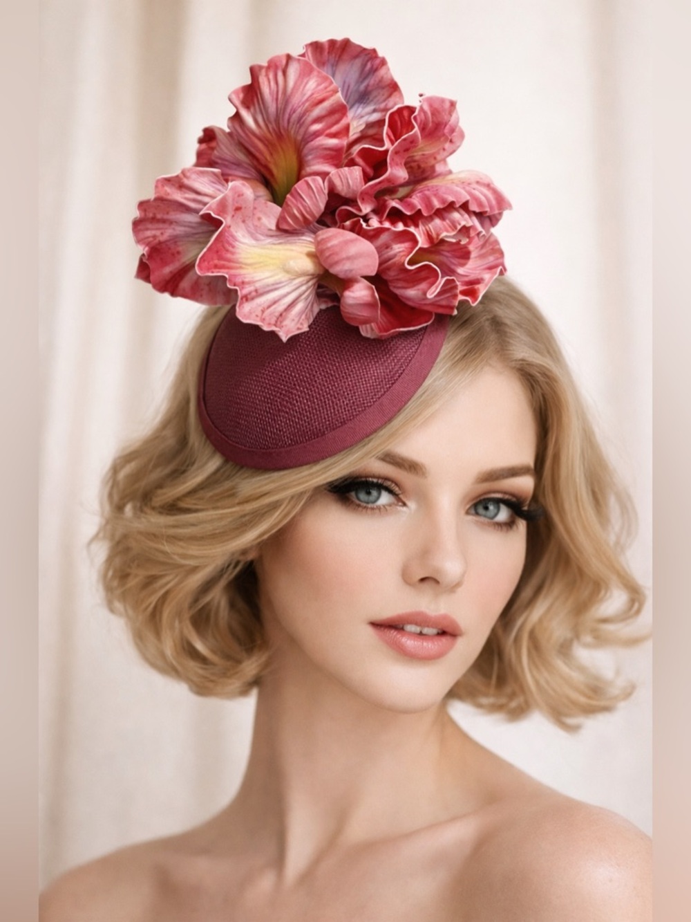 Mauve Iris Fascinator Sinamay Base Floral Derby Hat | Elegant Statement Headwear